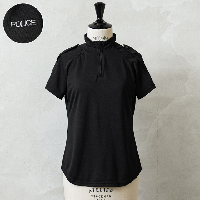 実物 USED イギリス警察 レディース クールマックス BLACK POLICE ショートスリーブ ハーフジップ シャツ コンパクトスリーブ 刺繍あり【#8】【キャンペーン対象外】【I】