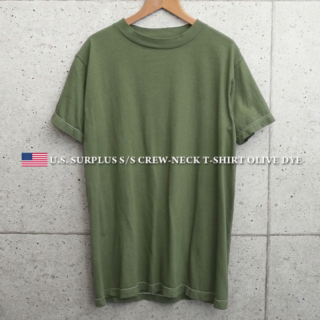 【ネコポス便対応】実物 新品 米軍 クルーネック 半袖Tシャツ OLIVE染め MADE IN USA【キャンペーン対象外】 軍服 ミリタリーファッション デッドストック【I】
