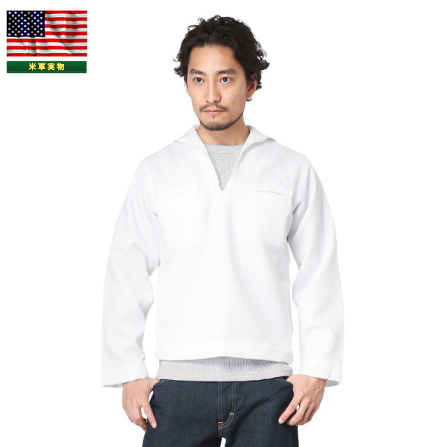 実物 新品 米海軍 プルオーバー セーラーシャツ WHITE（MAN'S JUMPER） ミリタリーシャツ 米軍放出品 軍服【キャンペーン対象外】【I】