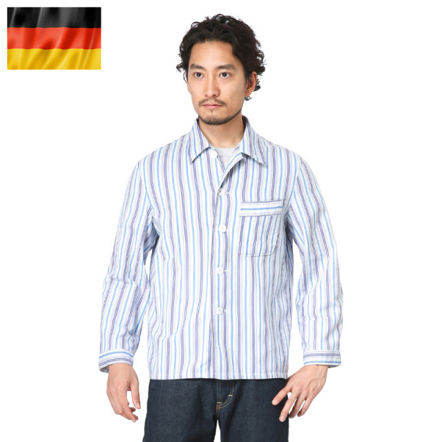 実物 ドイツ軍 パジャマシャツ ストライプ USED ミリタリーファッション 軍服【キャンペーン対象外】【T】
