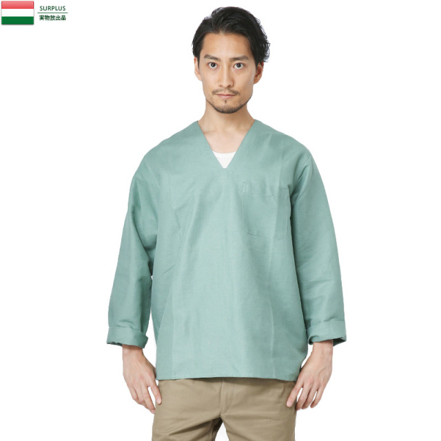 実物 新品 ハンガリー軍 リネン Vネックスリーピングシャツ グリーン ミリタリーファッション 軍服【キャンペーン対象外】【T】