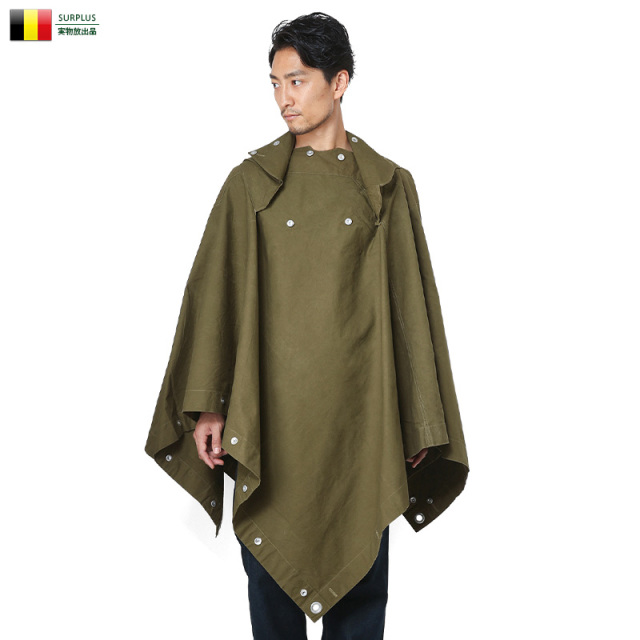 ☆今だけ15%OFF☆実物 ベルギー軍 テントシェル・ポンチョ オリーブ USED メンズ レディース ケープ コート マント パップテント【キャンペーン対象外】【T】ミリタリー