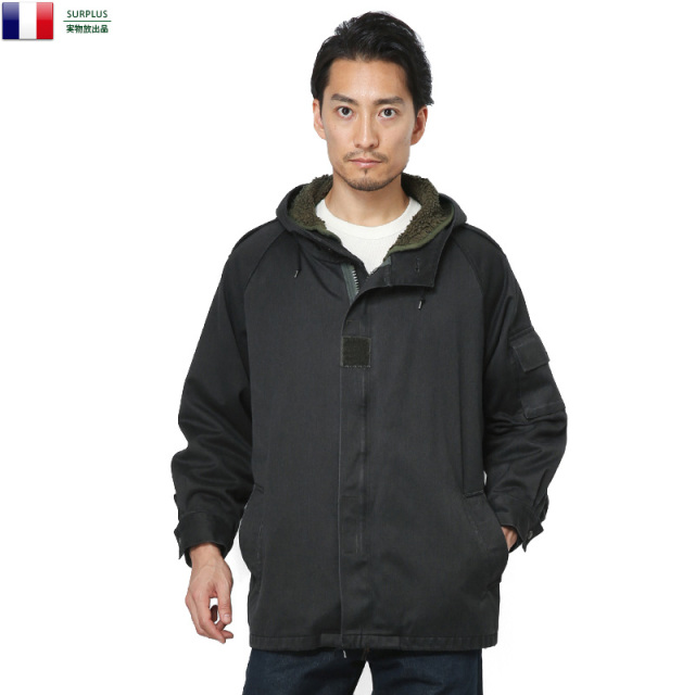 実物 フランス軍 F-2パーカーコート ライナー付き BLACK染め【キャンペーン対象外】 ミリタリーファッション 軍服【T】