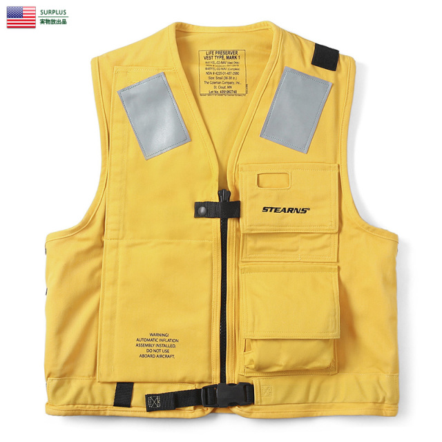 米海軍 U.S.NAVY LIFE PRESERVER VEST TYPE MARK I YELLOW ベスト 米軍放出品 ミリタリーショップ