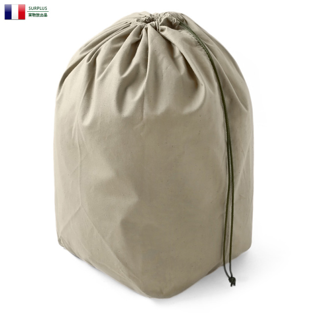 【ネコポス便対応】実物 新品 フランス軍 NAVY コットン ランドリーバッグ SAND ミリタリーバッグ 巾着バッグ 軍放出品【キャンペーン対象外】【I】