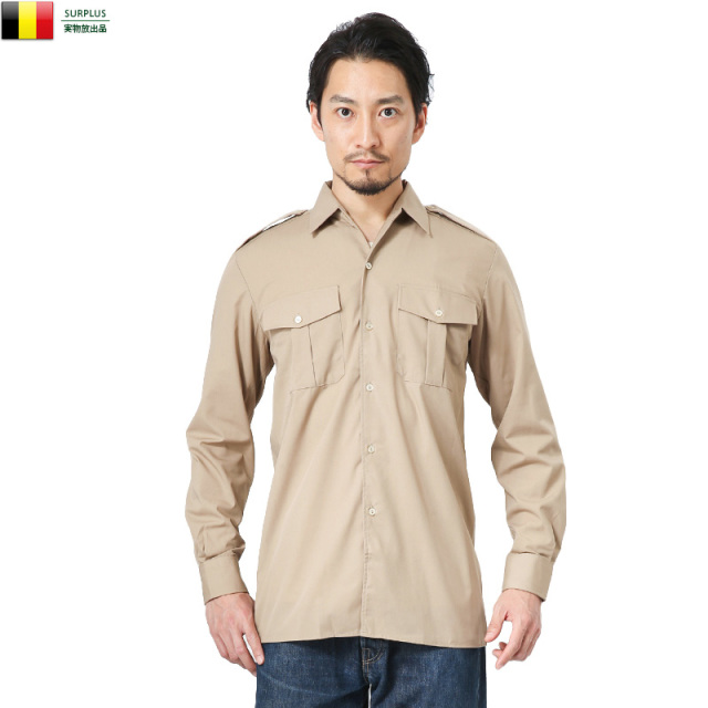 実物 新品 ベルギー軍 カーキ SERVICE シャツ 軍放出品 ミリタリーファッション 軍服【キャンペーン対象外】【I】