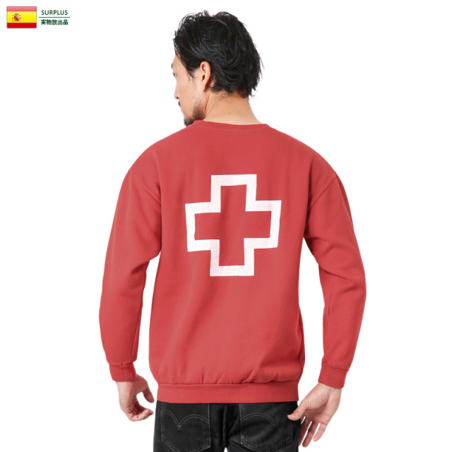 実物 USED スペイン赤十字 レッドクロス スウェットシャツ バックプリント【キャンペーン対象外】【I】ミリタリー