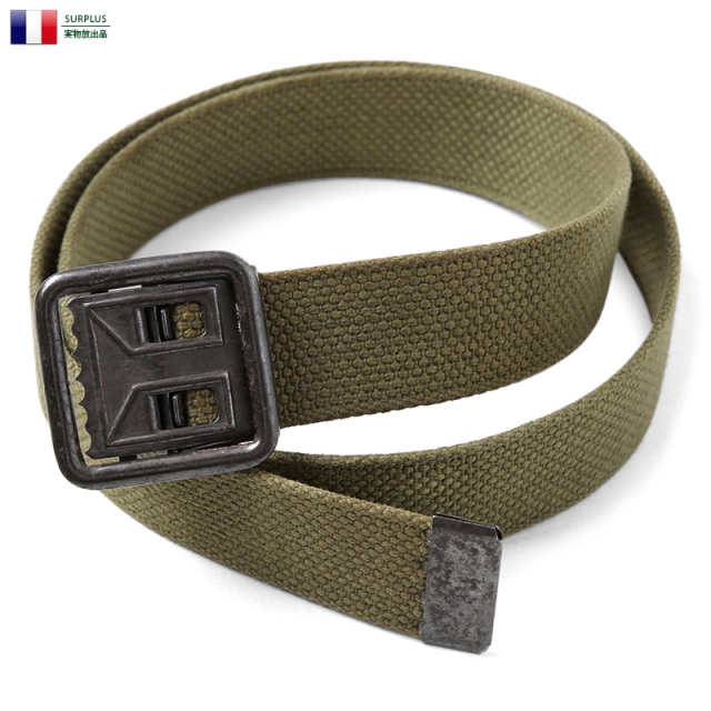 【ネコポス便対応】実物 USED フランス軍 オープンバックル キャンバスベルト KHAKI 軍放出品 ミリタリーファッション【キャンペーン対象外】【I】