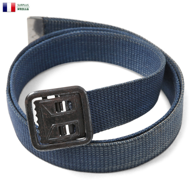 【ネコポス便対応】実物 USED フランス軍 オープンバックル キャンバスベルト NAVY 軍放出品 ミリタリーファッション【キャンペーン対象外】【T】