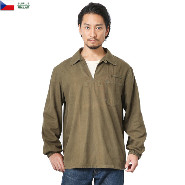 ☆今だけ15%OFF☆実物 USED チェコ軍 ブラウンヘリンボーン プルオーバーワークシャツ 軍放出品 ミリタリーファッション 軍服【キャンペーン対象外】【T】