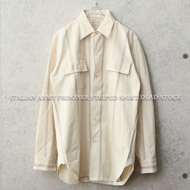 実物 新品 デッドストック イタリア軍 プリズナー ストライプシャツ【キャンペーン対象外】 ミリタリーファッション 軍服【I】