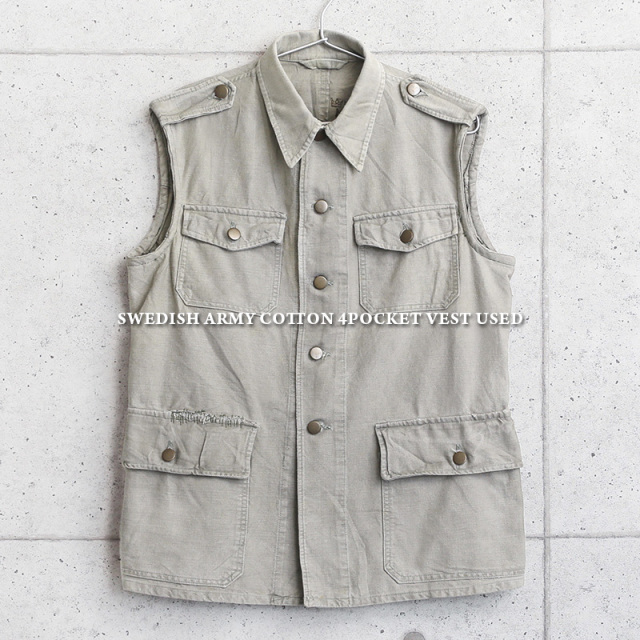 実物 USED スウェーデン軍 コットン 4ポケット ベスト【キャンペーン対象外】 ミリタリーファッション 軍服【I】