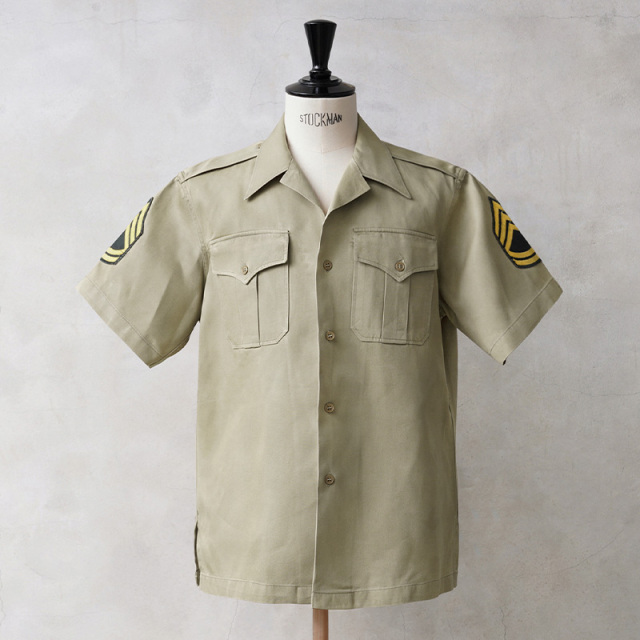 実物 USED 米軍 M-46 ショートスリーブ コットン カーキシャツ サイドスリット【キャンペーン対象外】【I】ミリタリー
