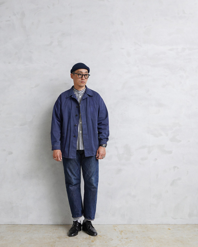 実物 USED ドイツ軍 ヘリンボーンツイル ブルーワークジャケット 