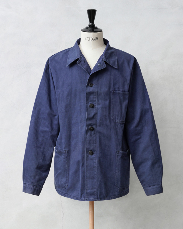 実物 USED ドイツ軍 ヘリンボーンツイル ブルーワークジャケット 