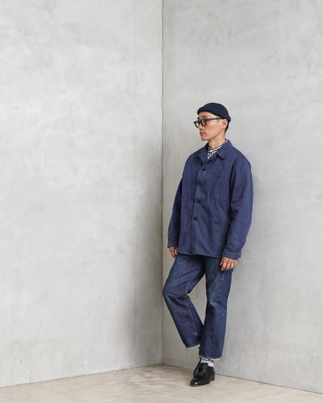 実物 USED ドイツ軍 ヘリンボーンツイル ブルーワークジャケット 