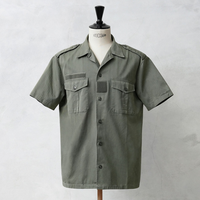 実物 USED フランス軍 ヘリンボーンツイル（HBT）チャドシャツ オリーブ【キャンペーン対象外】【I】ミリタリー
