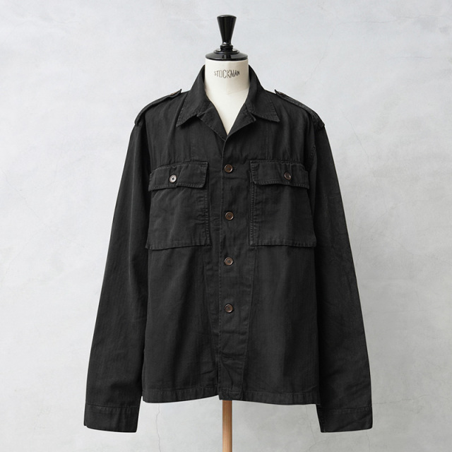 ☆今だけ15%OFF☆実物 USED オランダ軍 HBT（ヘリンボーンツイル）フィールド シャツ ジャケット 筒袖 BLACK染め【キャンペーン対象外】【I】ミリタリー
