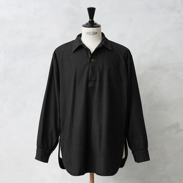 実物 USED スウェーデン軍 M-55 プルオーバーシャツ ラウンドカット BLACK染め【キャンペーン対象外】【I】ミリタリー