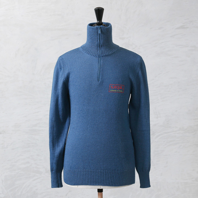 ☆今だけ15%OFF☆デッドストック ハーフジップ ニット セーター ライトブルー S.P.Q.R. ロゴ イタリア製 MADE IN ITALY【キャンペーン対象外】【I】ミリタリー