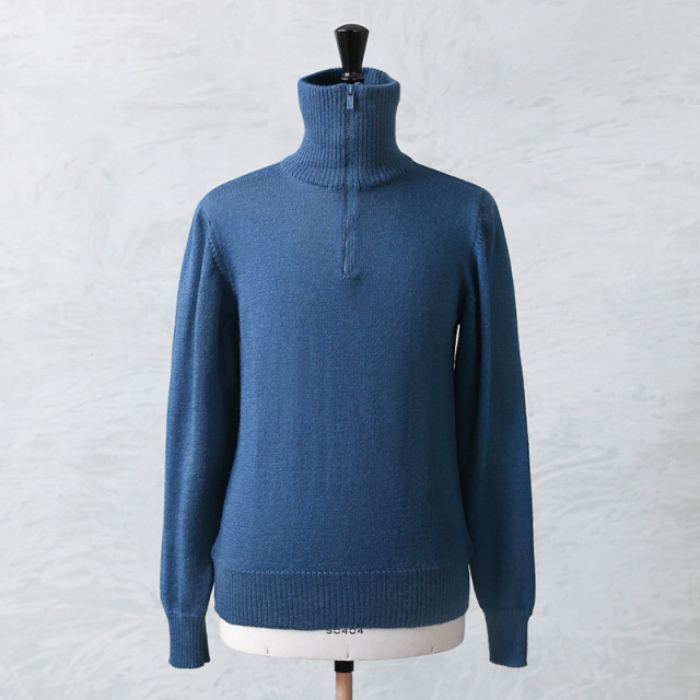 デッドストック ハーフジップ ニット セーター ライトブルー SOLID イタリア製 MADE IN ITALY【キャンペーン対象外】【I】ミリタリー