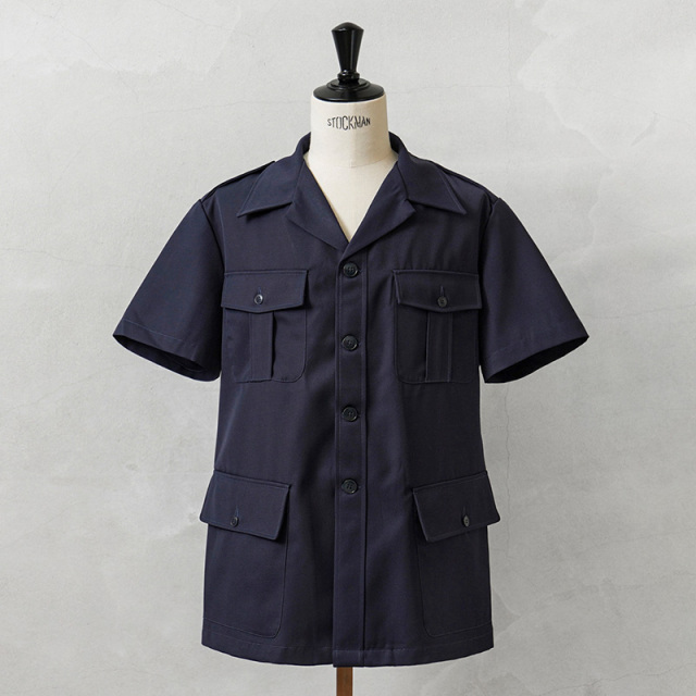 実物 新品 デッドストック フランス軍 ショートスリーブ 4ポケット サファリシャツ NAVY【キャンペーン対象外】【I】ミリタリー