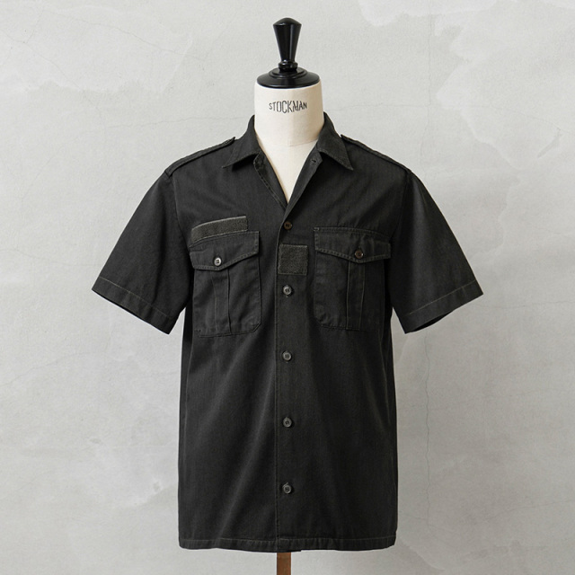 実物 USED フランス軍 ヘリンボーンツイル（HBT）チャドシャツ BLACK染め【キャンペーン対象外】【I】ミリタリー