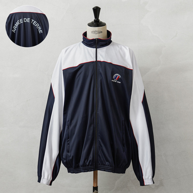 実物 USED フランス軍 ARMEE DE TERRE トレーニングジャケット ホワイト×ネイビー バックプリントあり【キャンペーン対象外】【I】ミリタリー