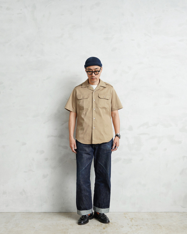 実物 USED 米軍 70～80's ショートスリーブ チノシャツ TAN445