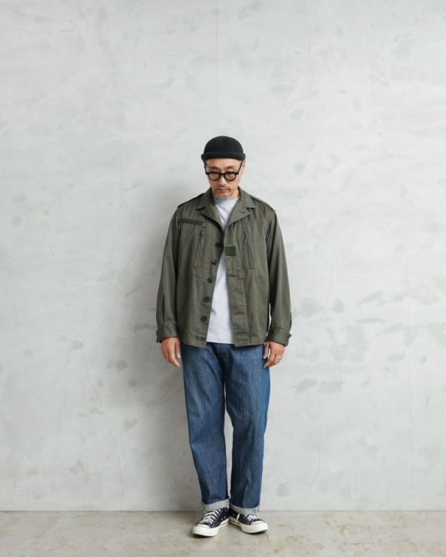 実物 USED フランス軍 F-2 ジャケット オリーブ 2ポケット