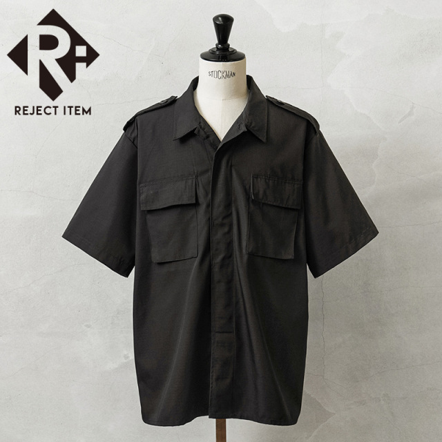 リジェクト 訳あり品 MADE IN USA 新品 デッドストック 米軍 リップストップ S/S シャツ BLACK【キャンペーン対象外】【I】