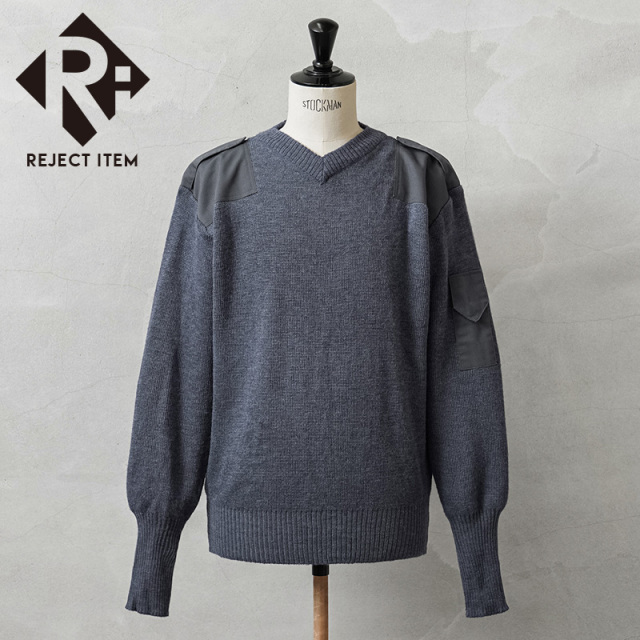 リジェクト 訳あり品 実物 USED イギリス軍 RAF ユーティリティ Vネック コマンドセーター ブルーグレー【キャンペーン対象外】【I】