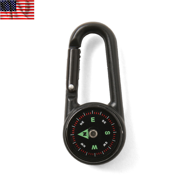 ★カートで割引対象品★新品 コンパス＆温度計付きカラビナ BLACK【T】