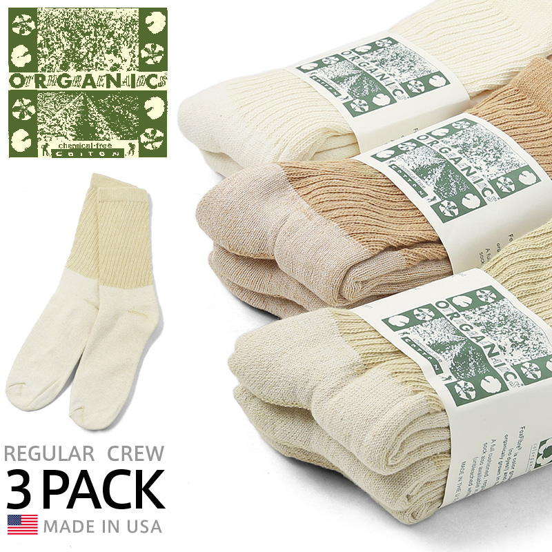 ★カートで割引対象品★ORGANIC THREADS オーガニックスレッズ オーガニックコットン REGULAR CREW ソックス 3PACK MADE IN USA 靴下【T】