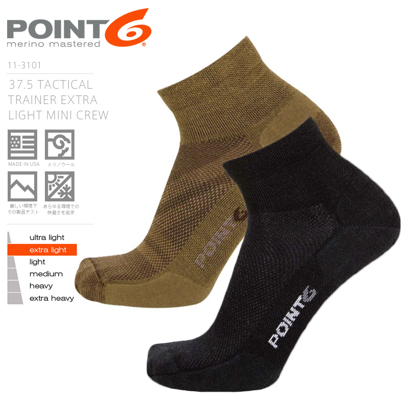 POINT6 ポイントシックス 37.5 Tactical Trainer Extra Light Mini Crew ミニクルーソックス MADE IN USA【キャンペーン対象外】 靴下【R】