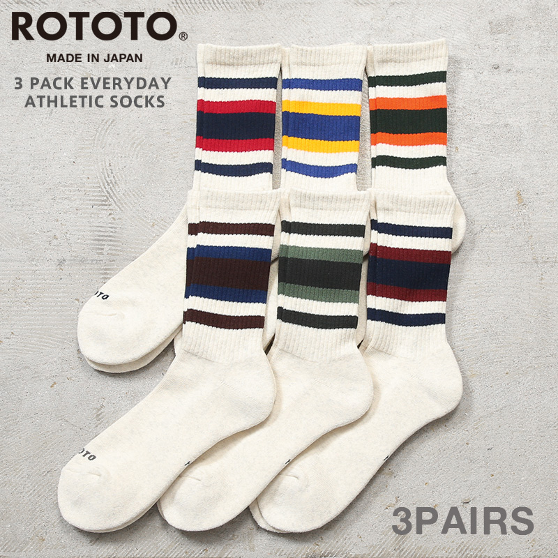 【即日出荷対応】ROTOTO ロトト R1622 3 PACK EVERYDAY ATHLETIC SOCKS 3パック エブリデイ アスレチック ソックス 日本製【キャンペーン対象外】【T】