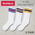 ★カートで割引対象品★【即日出荷対応】Healthknit ヘルスニット 191-3108 3本配色ライン クルーソックス 3足セット【T】