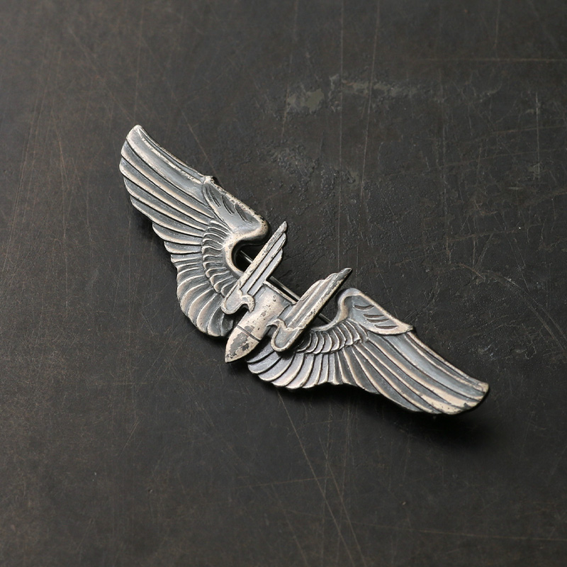 WWII 1940s USAAF エアリアルガナー ウイングバッジ スターリングシルバー製 ピンバック【T】【キャンペーン対象外】