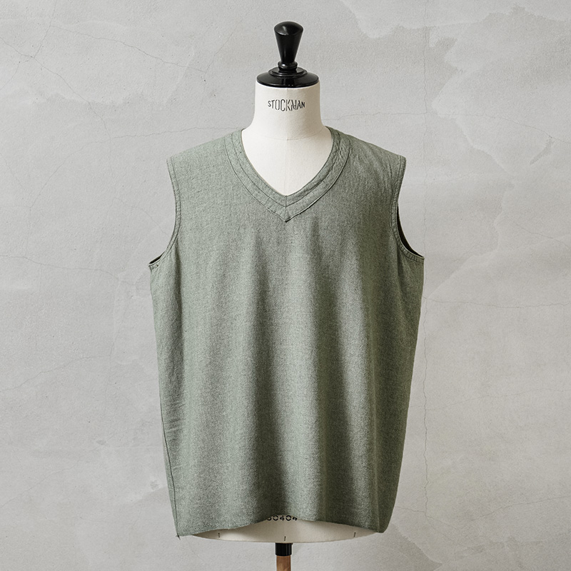 実物 新品 デッドストック フランス軍 リネンベスト LIGHT GREEN染め【キャンペーン対象外】【I】 ミリタリー