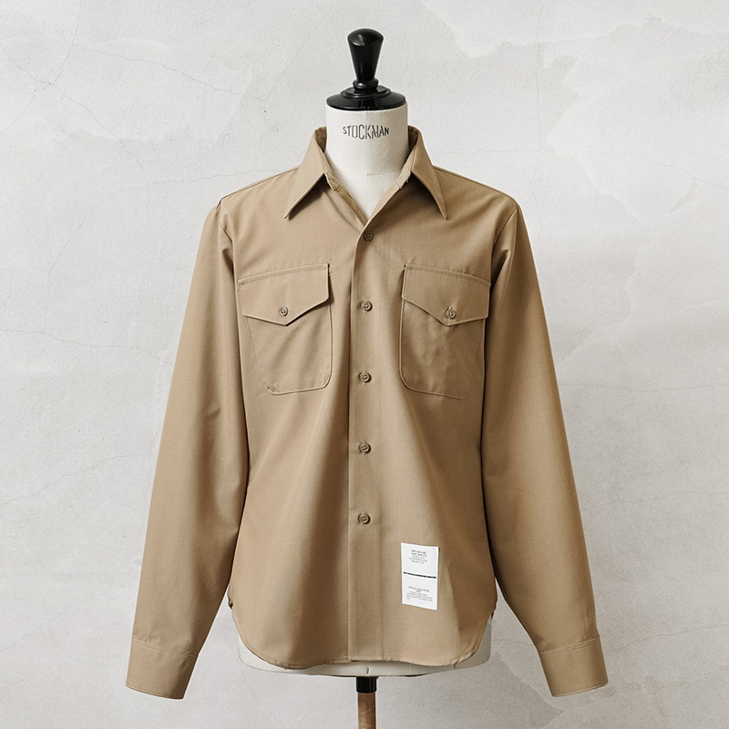 実物 新品 デッドストック 米軍 DSCP L/S サービス ドレスシャツ KHAKI プレス無し【キャンペーン対象外】【I】 ミリタリー