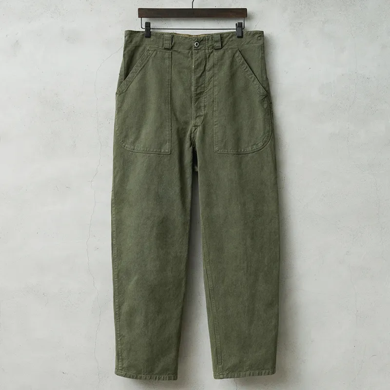 実物 USED スイス軍 1950年代 前期型 ヴィンテージ デニムワークパンツ OLIVE染め【キャンペーン対象外】【I】 古着