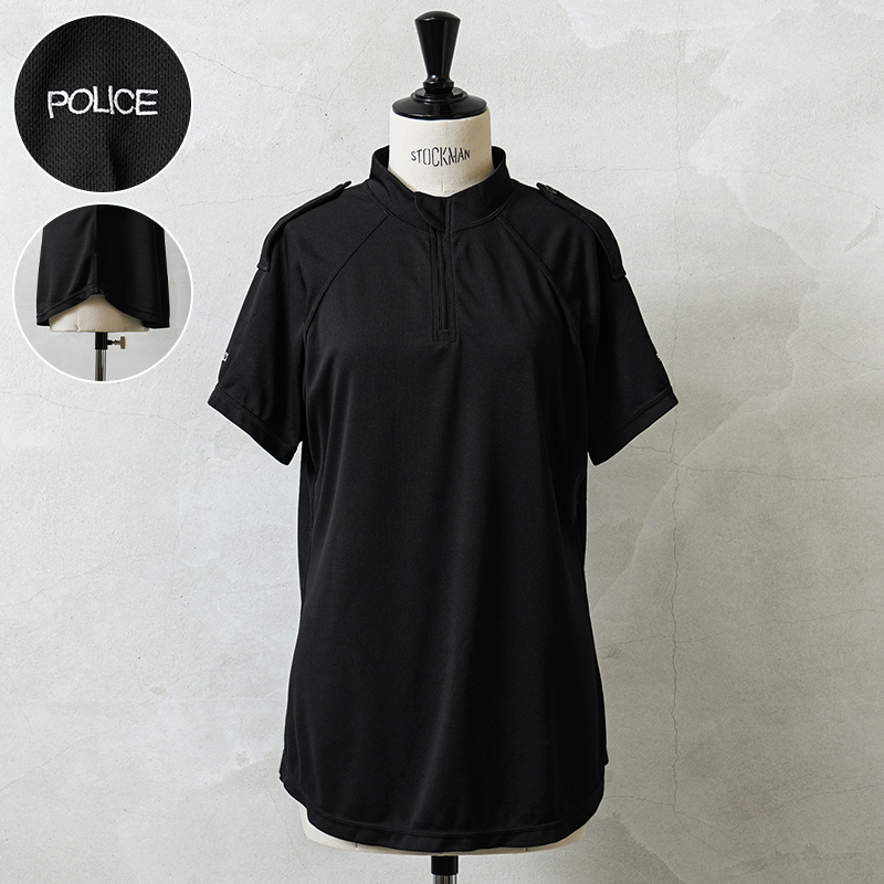 実物 USED イギリス警察 レディース クールマックス BLACK POLICE ショートスリーブ ハーフジップ シャツ ラウンドヘム 刺繍あり【#6】【キャンペーン対象外】【I】