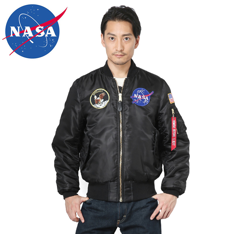 【訳あり】返品不可★キャンペーン対象外★NASA公式 OFFICIAL ナサ オフィシャル APOLLO MA-1 フライトジャケット BLACK【T】