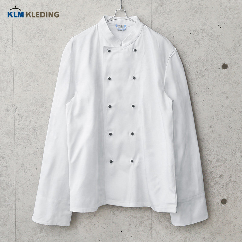 ★カートで割引対象品★KLM KLEDING社製 ホワイト クラフィッターボタン コックジャケット【T】