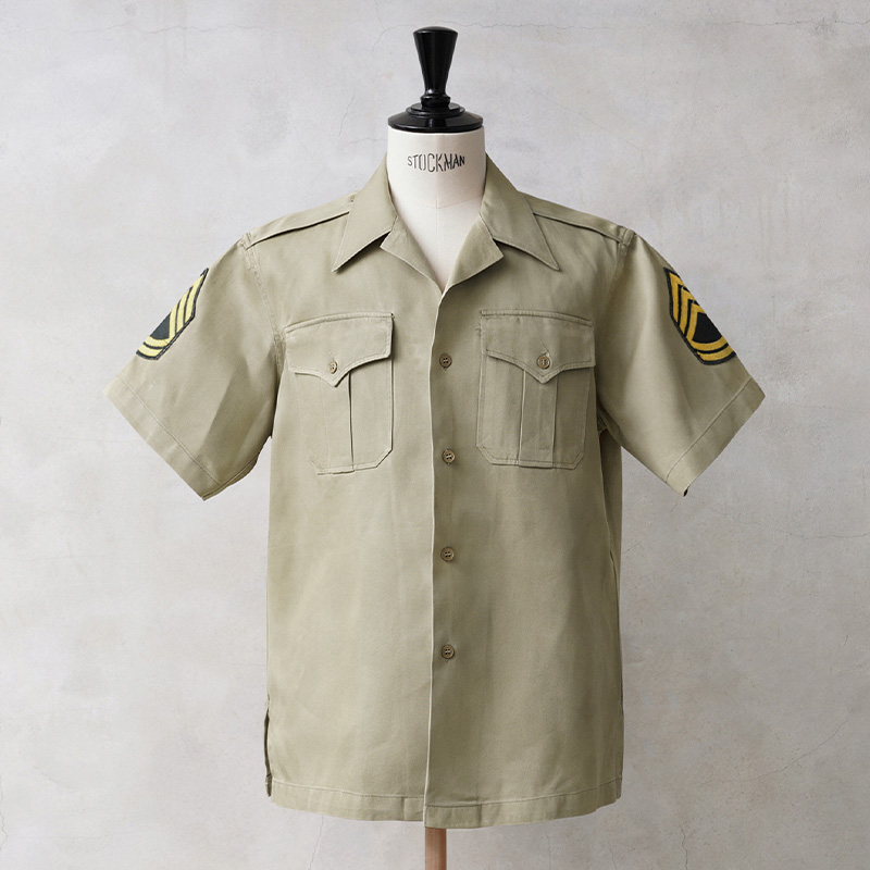実物 USED 米軍 M-46 ショートスリーブ コットン カーキシャツ サイドスリット【キャンペーン対象外】【I】ミリタリー