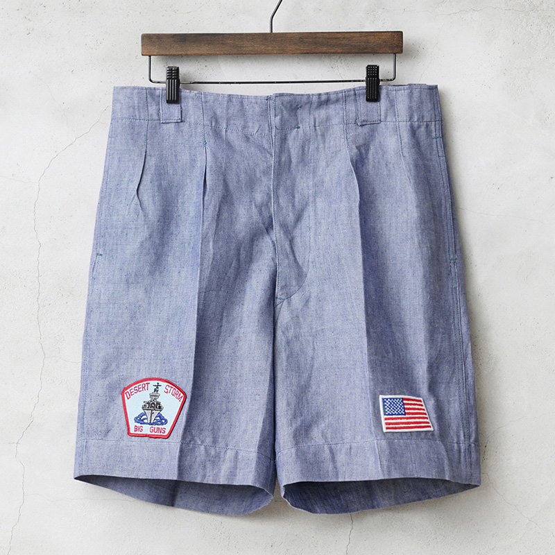 実物 新品 デッドストック フランス軍 1950～60s ヴィンテージ リネン ショーツ ワッペン付き【キャンペーン対象外】【I】ミリタリー