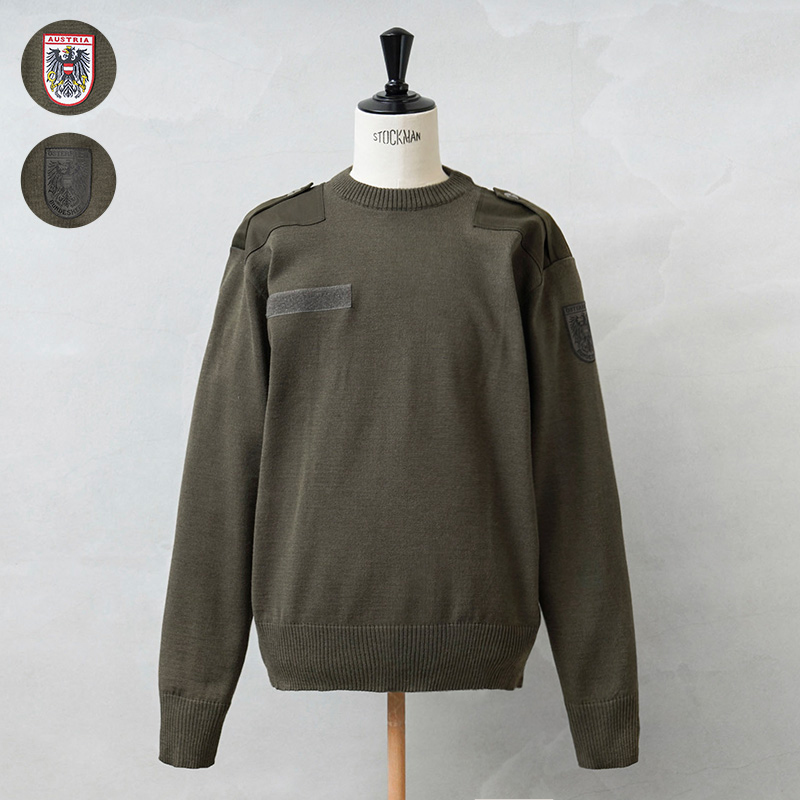 実物 新品 デッドストック オーストリア軍 コマンドセーター WHITE&BLACK PATCH オリーブブラウン【キャンペーン対象外】【I】ミリタリー