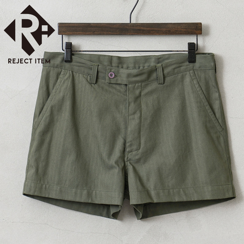 リジェクト 訳あり品 実物 新品 デッドストック フランス軍 HBT（ヘリンボーンツイル）ショーツ オリーブ / GAOショーツ【キャンペーン対象外】【I】 ミリタリー