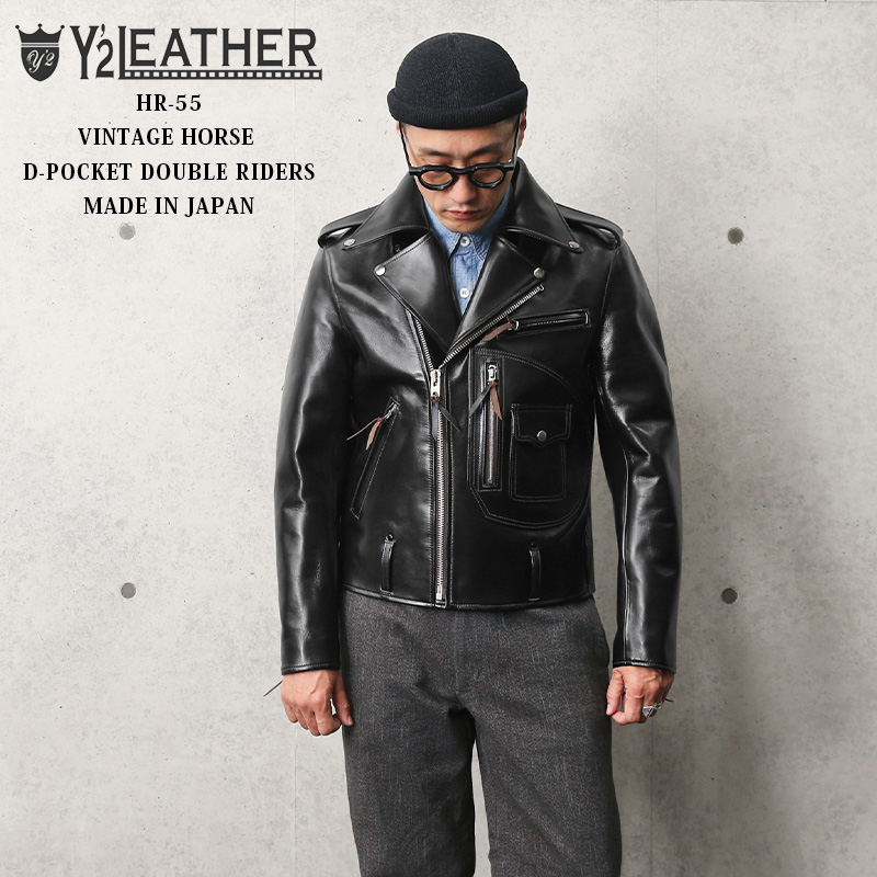 【即日出荷対応】Y'2 LEATHER ワイツーレザー HR-55 VINTAGE HORSE（ホースハイド）D-POCKET ダブルライダースジャケット MADE IN JAPAN【キャンペーン対象外】【T】