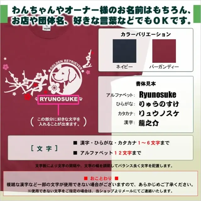 Ｔシャツ　梅枝　中・大型犬